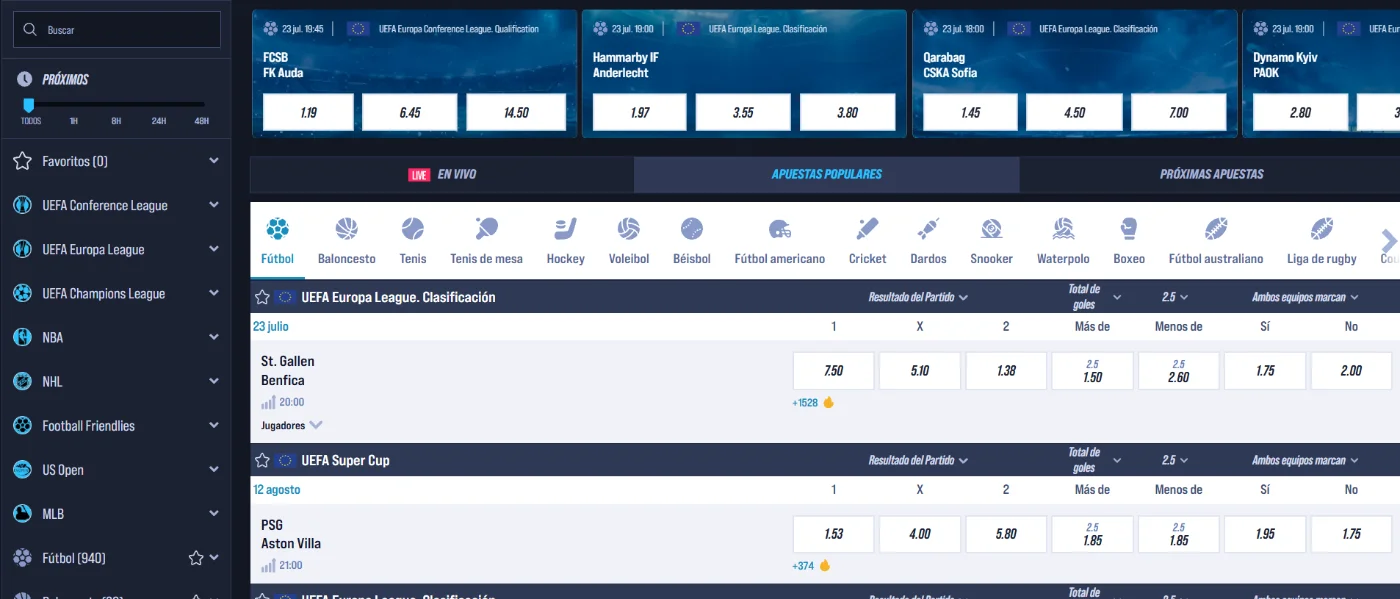 Alt: VegasHero Deportes plataforma de apuestas de fútbol con cuotas en vivo y ligas europeas