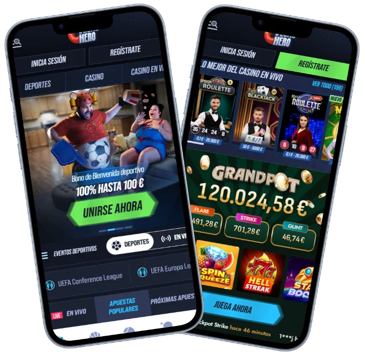 VegasHero app móvil con apuestas deportivas, casino en vivo y jackpot progresivo