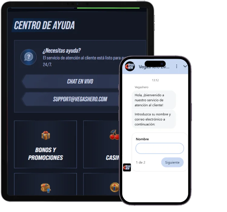 VegasHero Casino centro de ayuda con chat en vivo y soporte al cliente 24/7